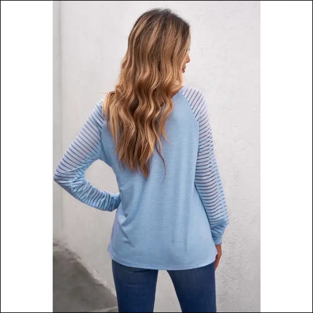 Sheer Striped V-neck Top - Blouses on Sale Worldwide Shipping