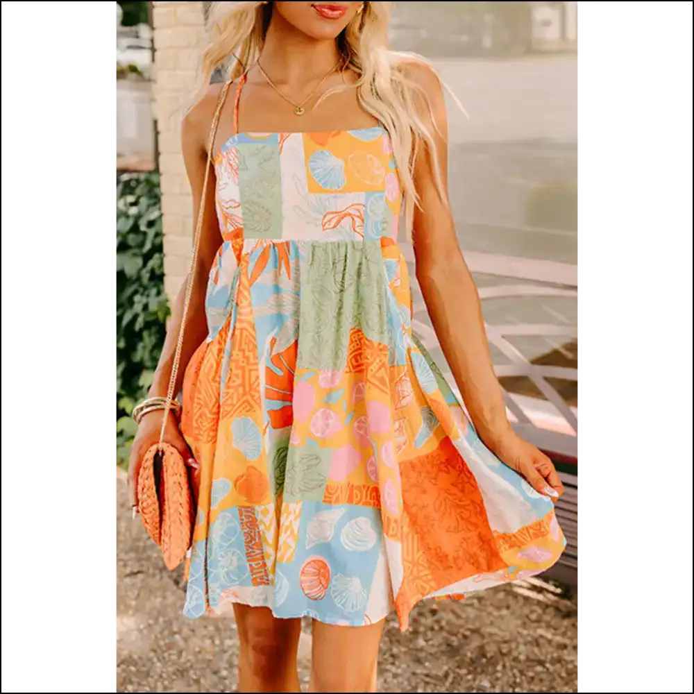 Shell Yeah! Orange Print Dress from Needful Things! 🧡 Backless & Boobtastic! - s - Short Dresses on Sale Worldwide Shipping