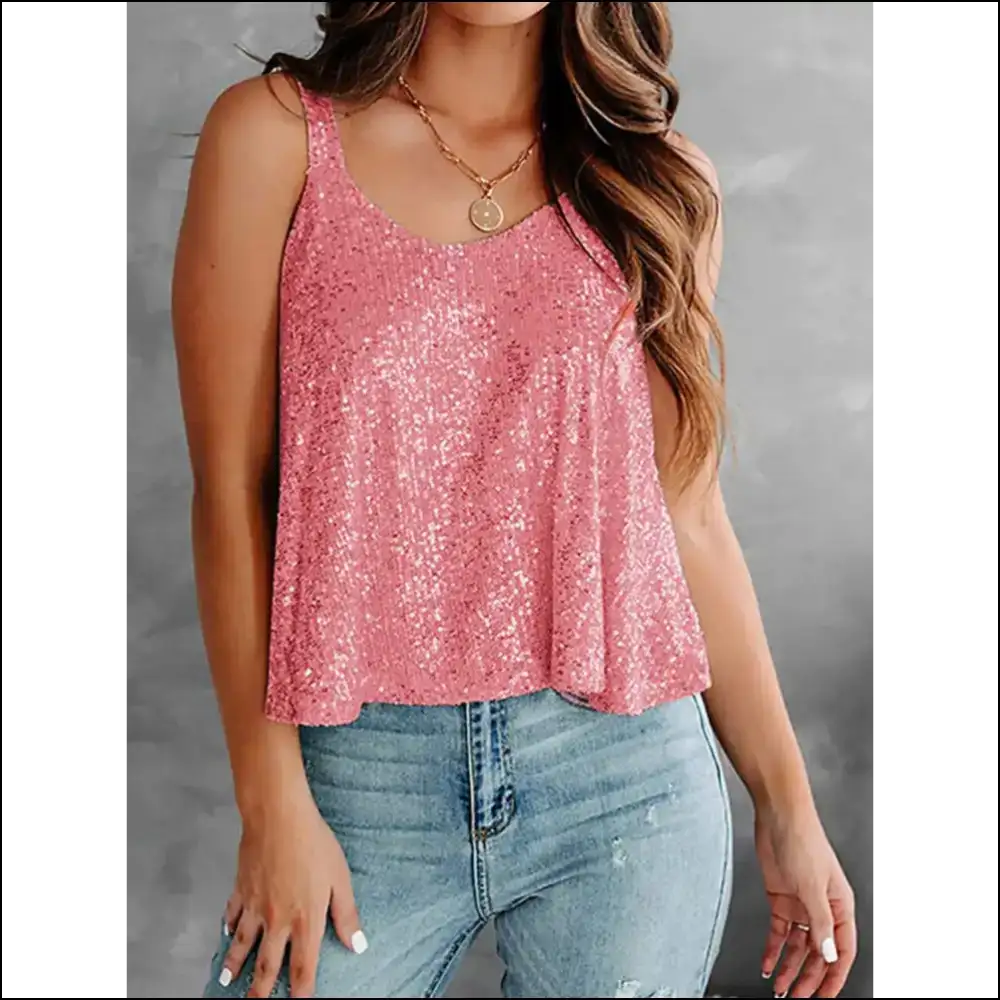 Shine Bright Like a Diamond in our Glam Sequin Scoop Neck Tank! ✨ - Pink / s - Tank Tops on Sale Worldwide Shipping