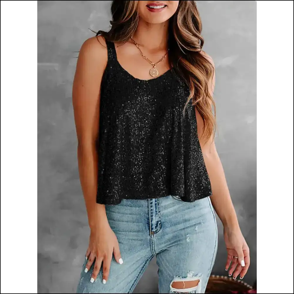 Shine Bright Like a Diamond in our Glam Sequin Scoop Neck Tank! ✨ - Black / 2xl - Tank Tops on Sale Worldwide Shipping