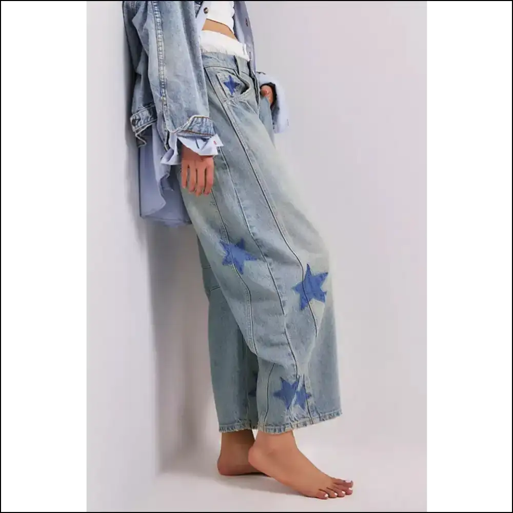 Shine Bright Like a Star in our Contrast Wide Leg Jeans ✨ - on Sale Worldwide Shipping