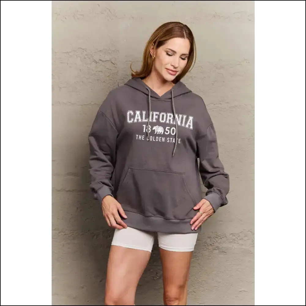 Simply Love California Graphic Hoodie - Dark Gray / s - Hoodies Sweatshirts & on Sale Worldwide Shipping