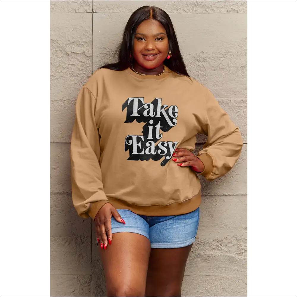 Take it Easy Graphic Sweatshirt - Camel / m - Sweatshirts & Hoodies on Sale Worldwide Shipping