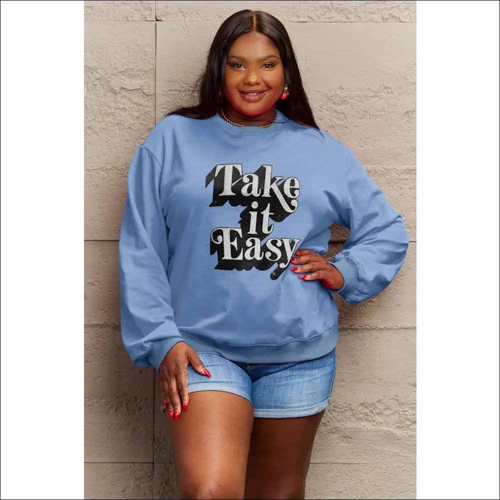 Take it Easy Graphic Sweatshirt - Light Blue / m - Sweatshirts & Hoodies on Sale Worldwide Shipping