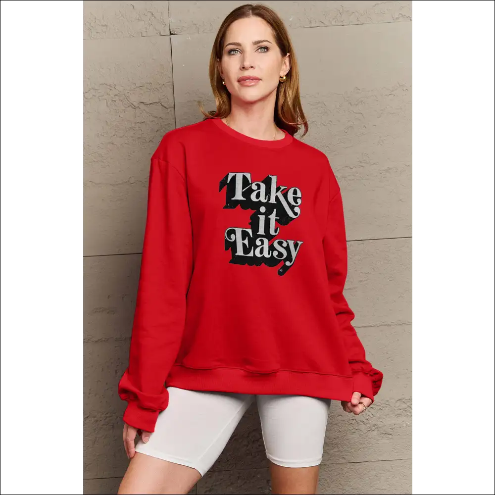 Take it Easy Graphic Sweatshirt - Red / Xl - Sweatshirts & Hoodies on Sale Worldwide Shipping