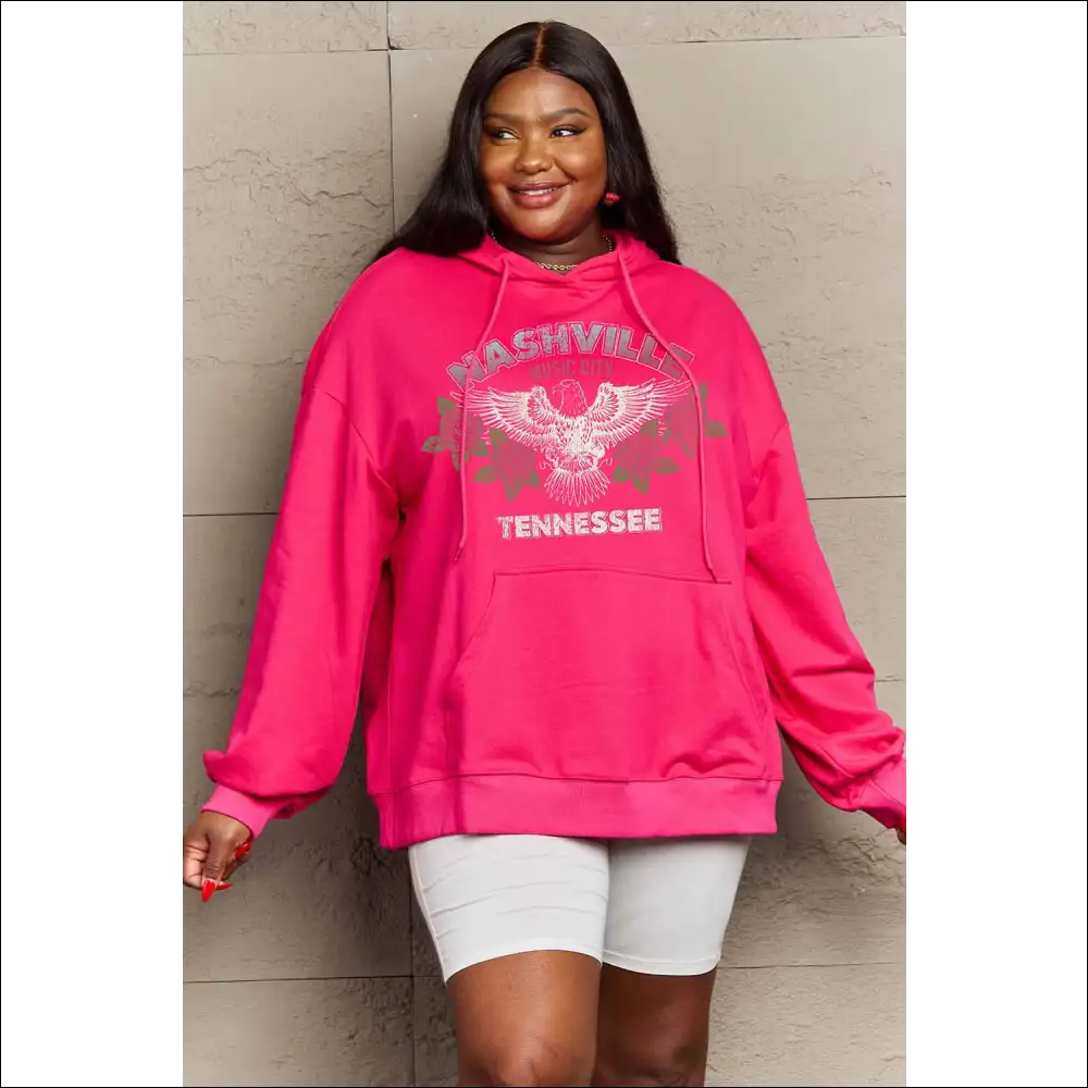 Simply Love Nashville Graphic Hoodie - Hot Pink / l - Hoodies Sweatshirts & on Sale Worldwide Shipping