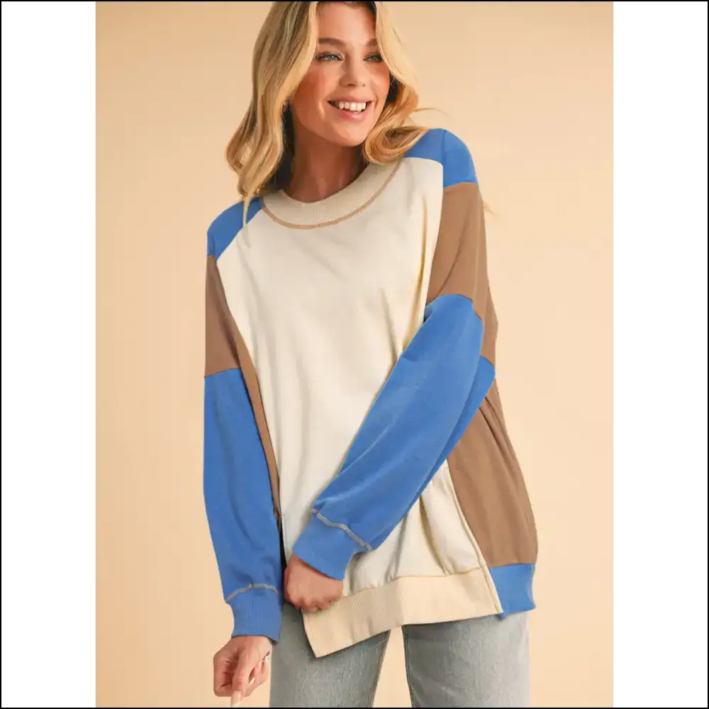 Sky Blue Colorblock: Oversized?. (needful Things) ๐โ๏ธ - Sweatshirts & Hoodies on Sale Worldwide Shipping