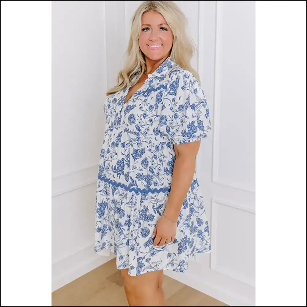 Sky Blue Floral Print Dress: Curves Confidence & a Little Sass from Needful Things 💙💐 - Plus Size Dresses on Sale Worldwide Shipping