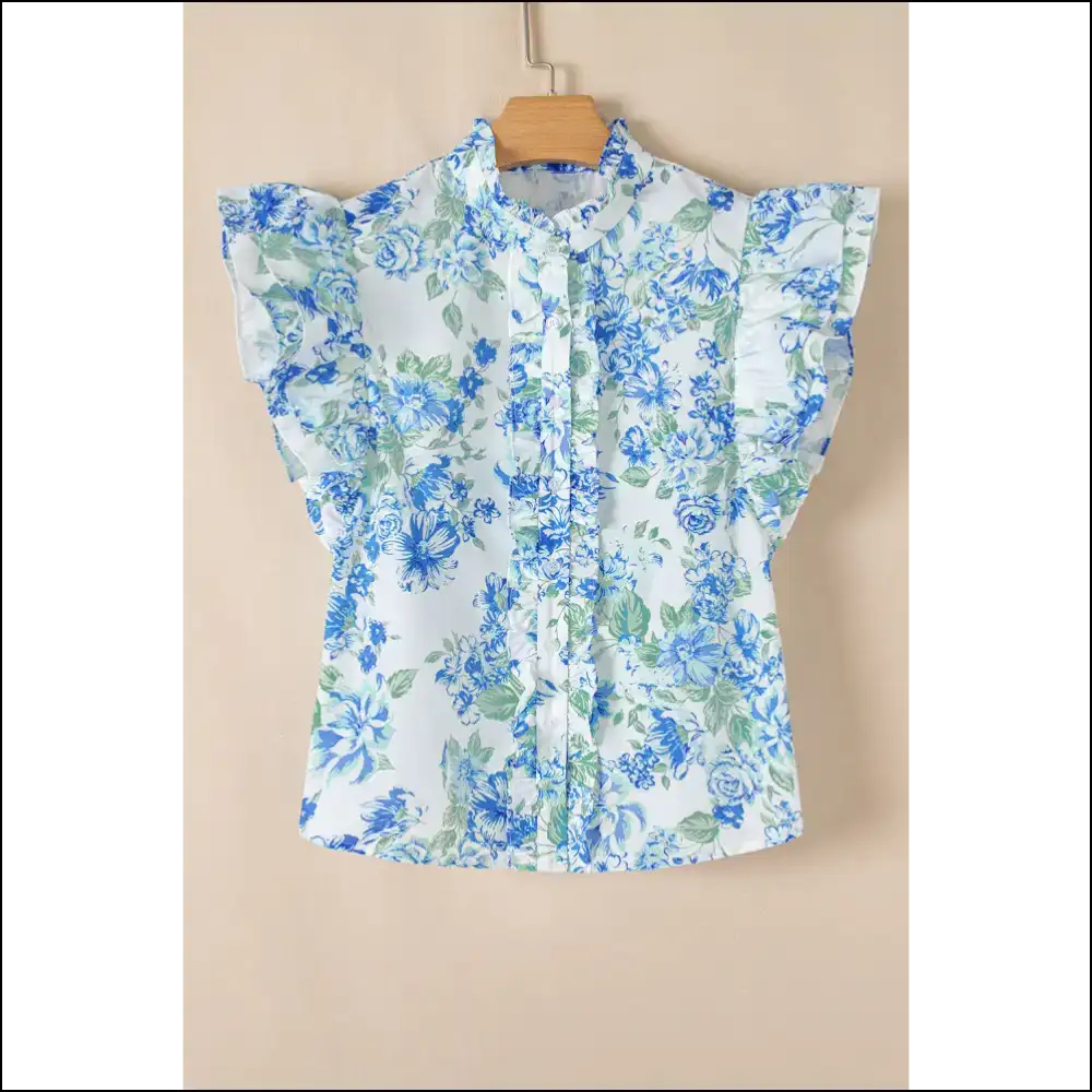 Sky Blue Floral Shirt your Closet will Thank - Blouses on Sale Worldwide Shipping