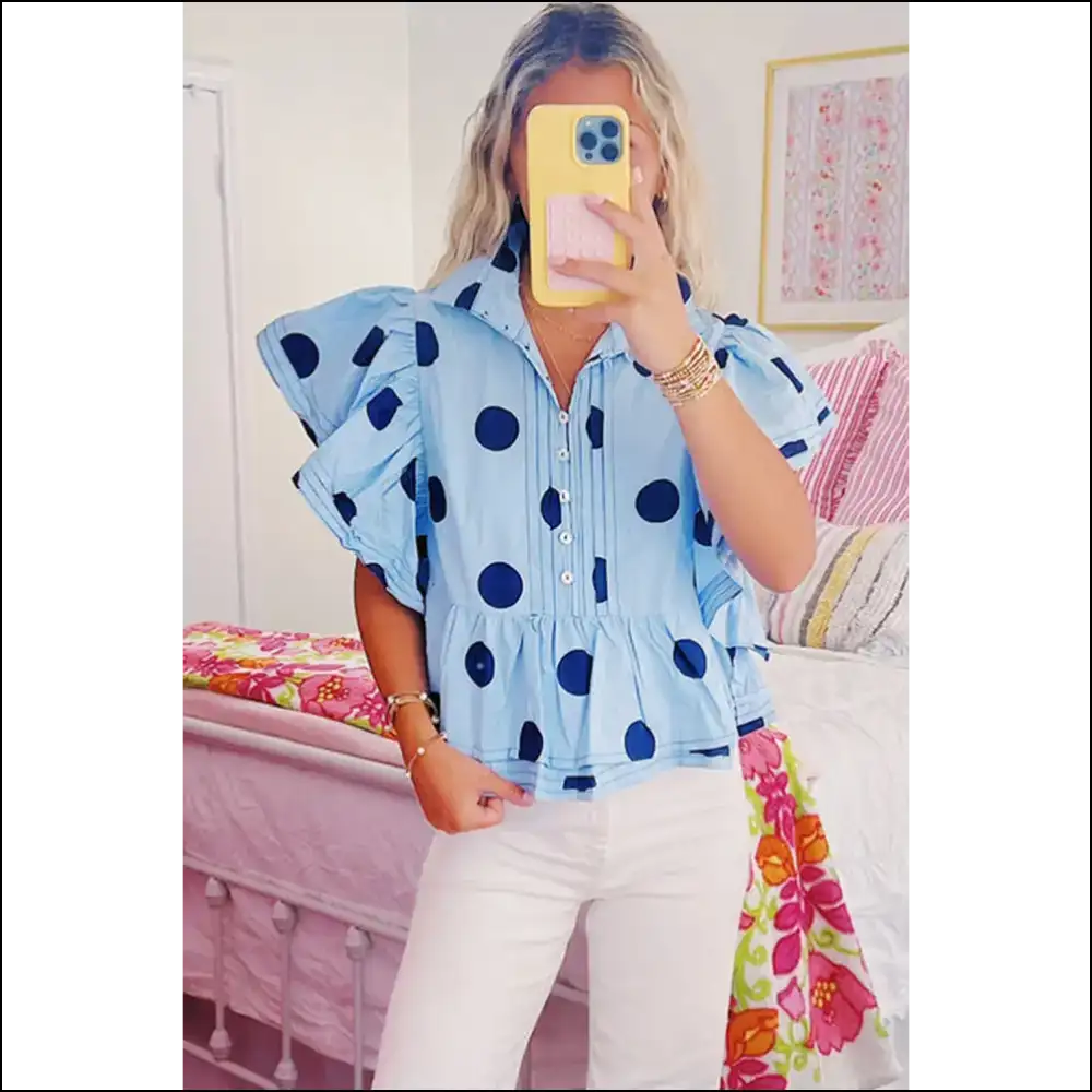 Sky Blue Polka Dot Blouse: Dotted Line to Fabulous 💙 - Blouses on Sale Worldwide Shipping