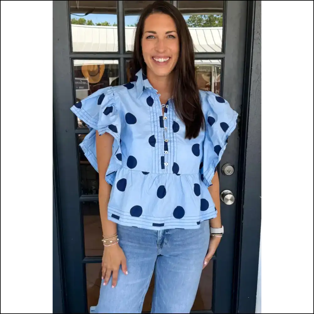Sky Blue Polka Dot Blouse: Dotted Line to Fabulous 💙 - Blouses on Sale Worldwide Shipping