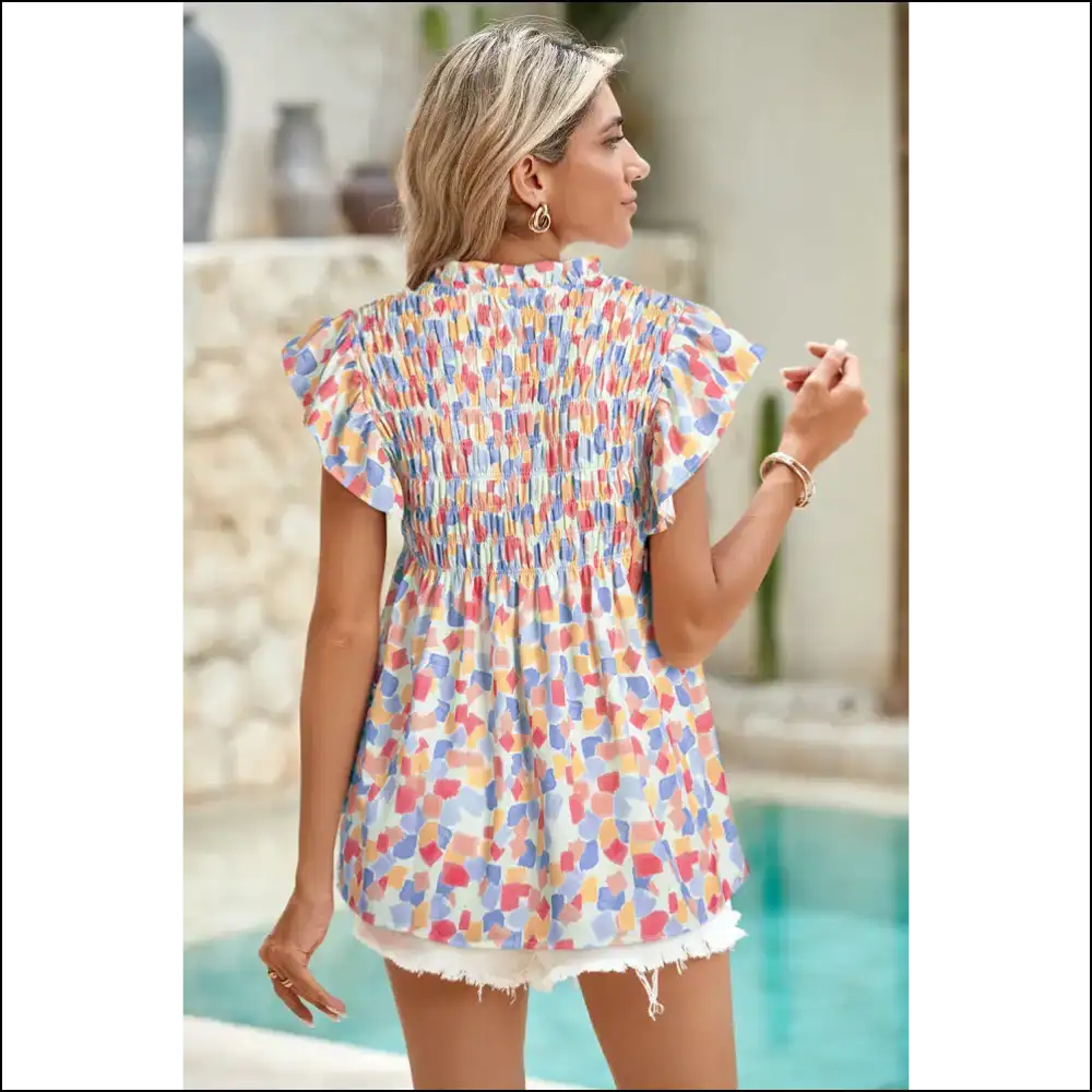 Sky Blue Smocked Blouse Frillier than your Aunt Mildred - Blouses on Sale Worldwide Shipping