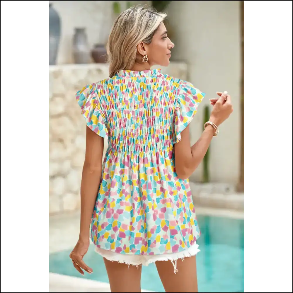Sky Blue Smocked Blouse Frillier than your Aunt Mildred - Blouses on Sale Worldwide Shipping