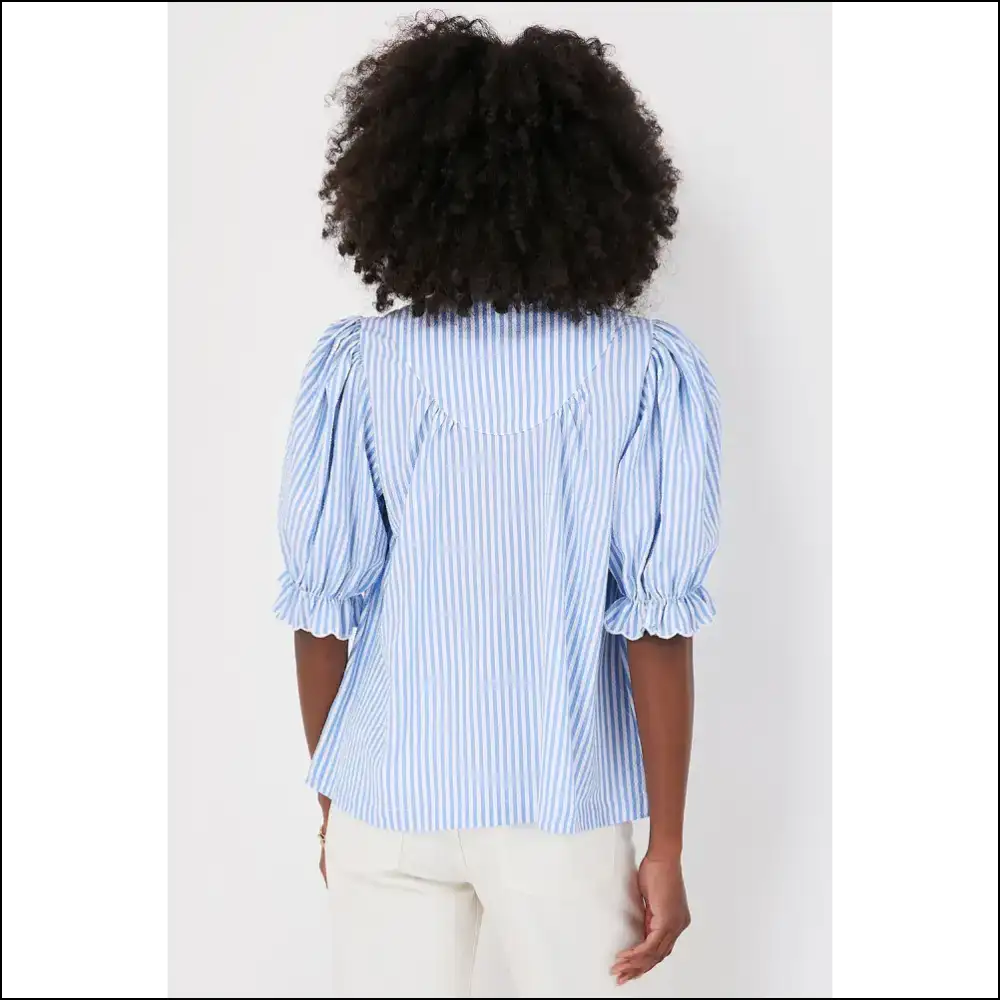 Sky Blue Striped Frill Neck: your ?I Woke Up Like Thisβ Blouse π - Blouses on Sale Worldwide Shipping