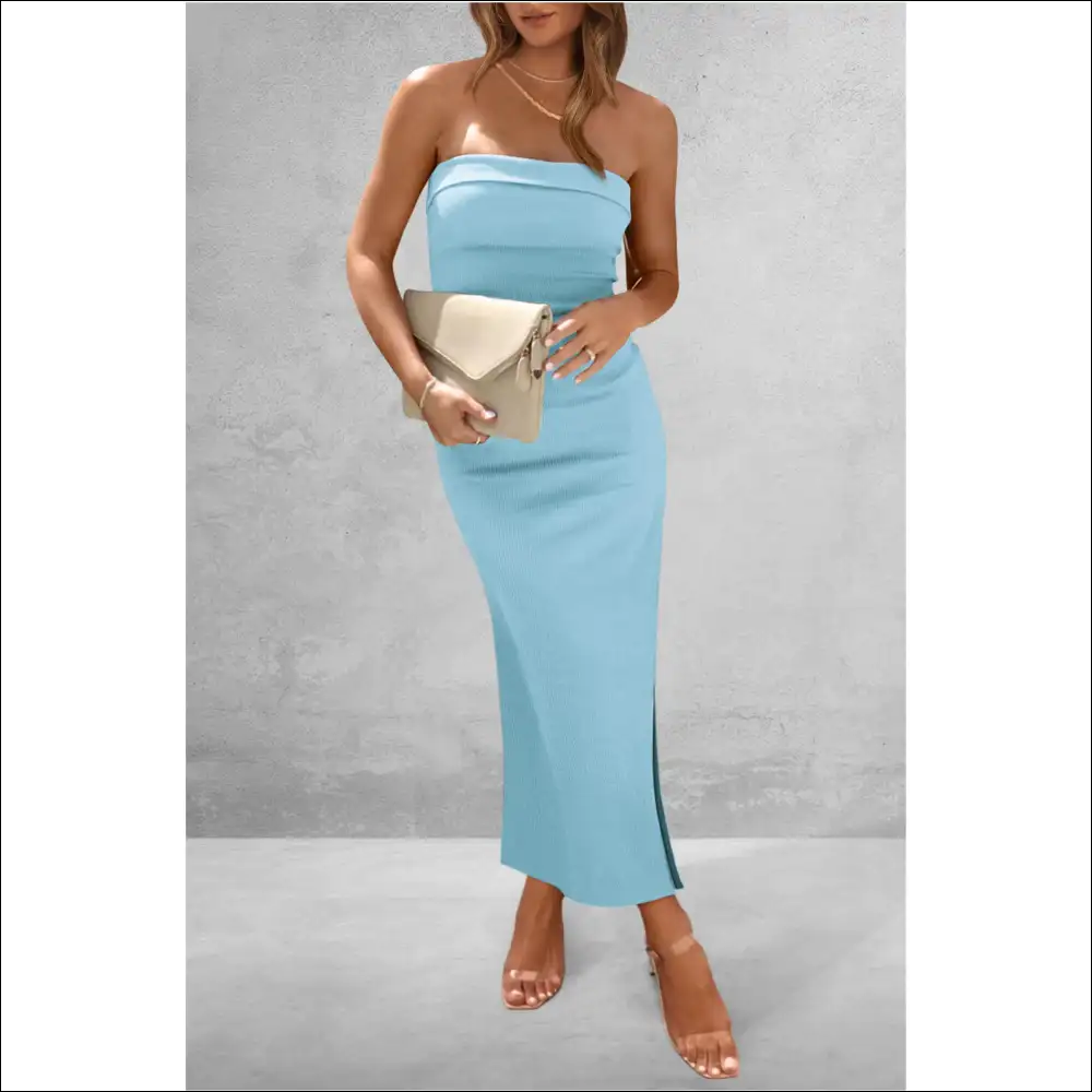 Chic Slit Tube Midi Dress - Aqua / 2xl - Dresses on Sale Worldwide Shipping