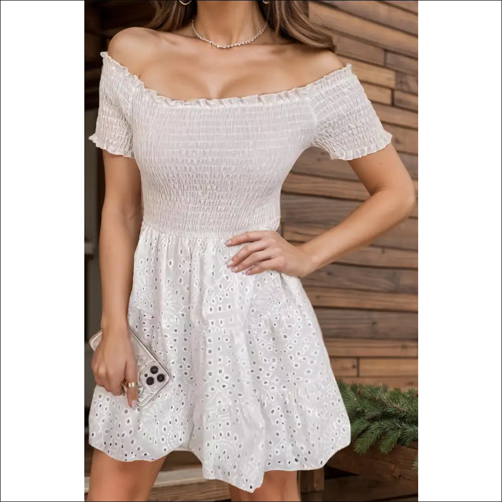 Chic Smocked Off-shoulder Mini Dress - Dresses on Sale Worldwide Shipping