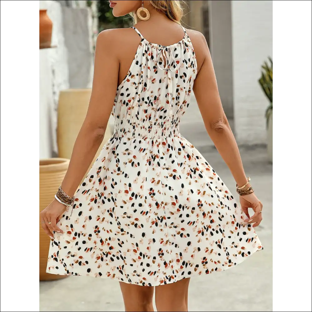 Grecian Neck Smocked Mini Dress - Dresses on Sale Worldwide Shipping