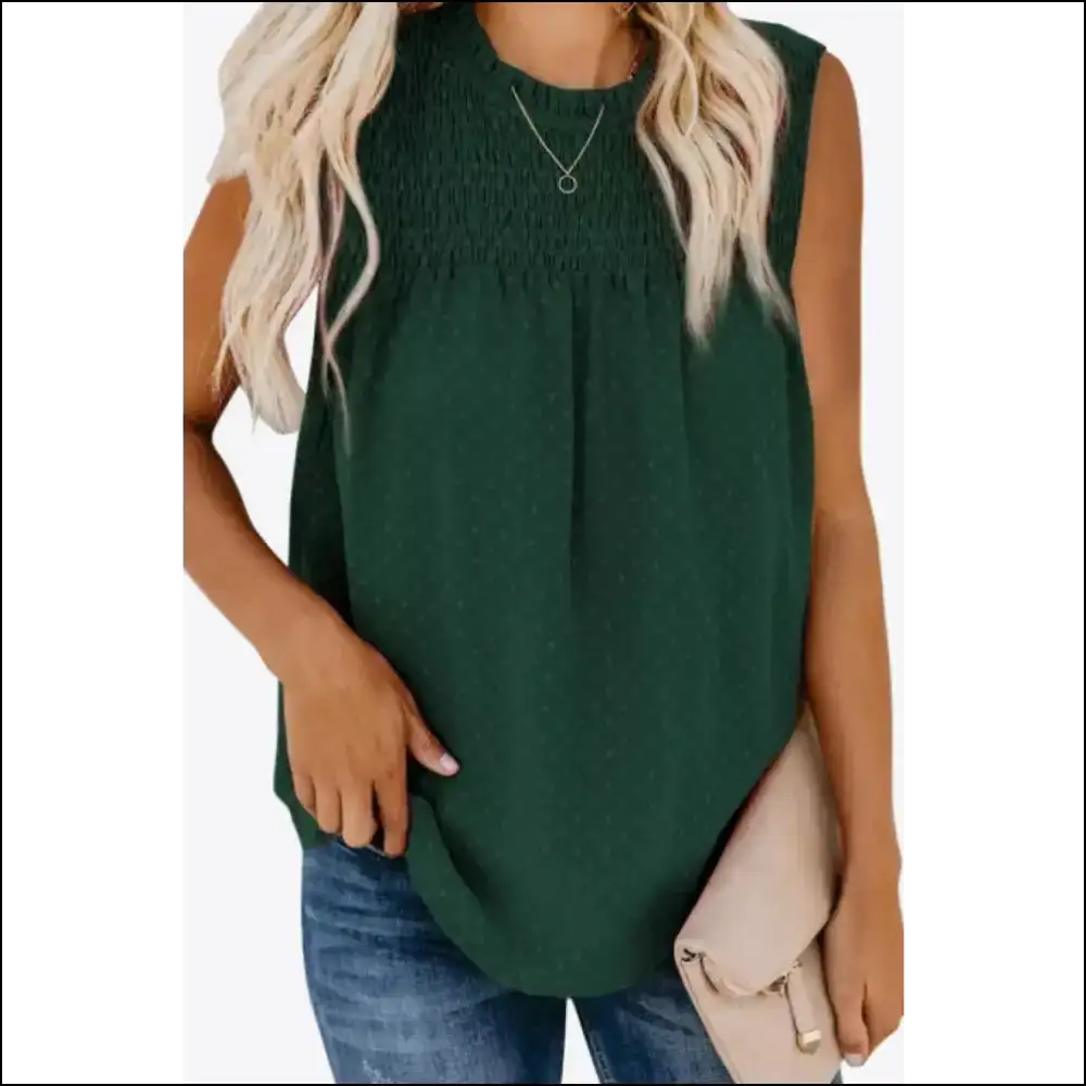 Smocked Tie Back Frill Trim Tank Top - Green / 2xl - Tops on Sale Worldwide Shipping
