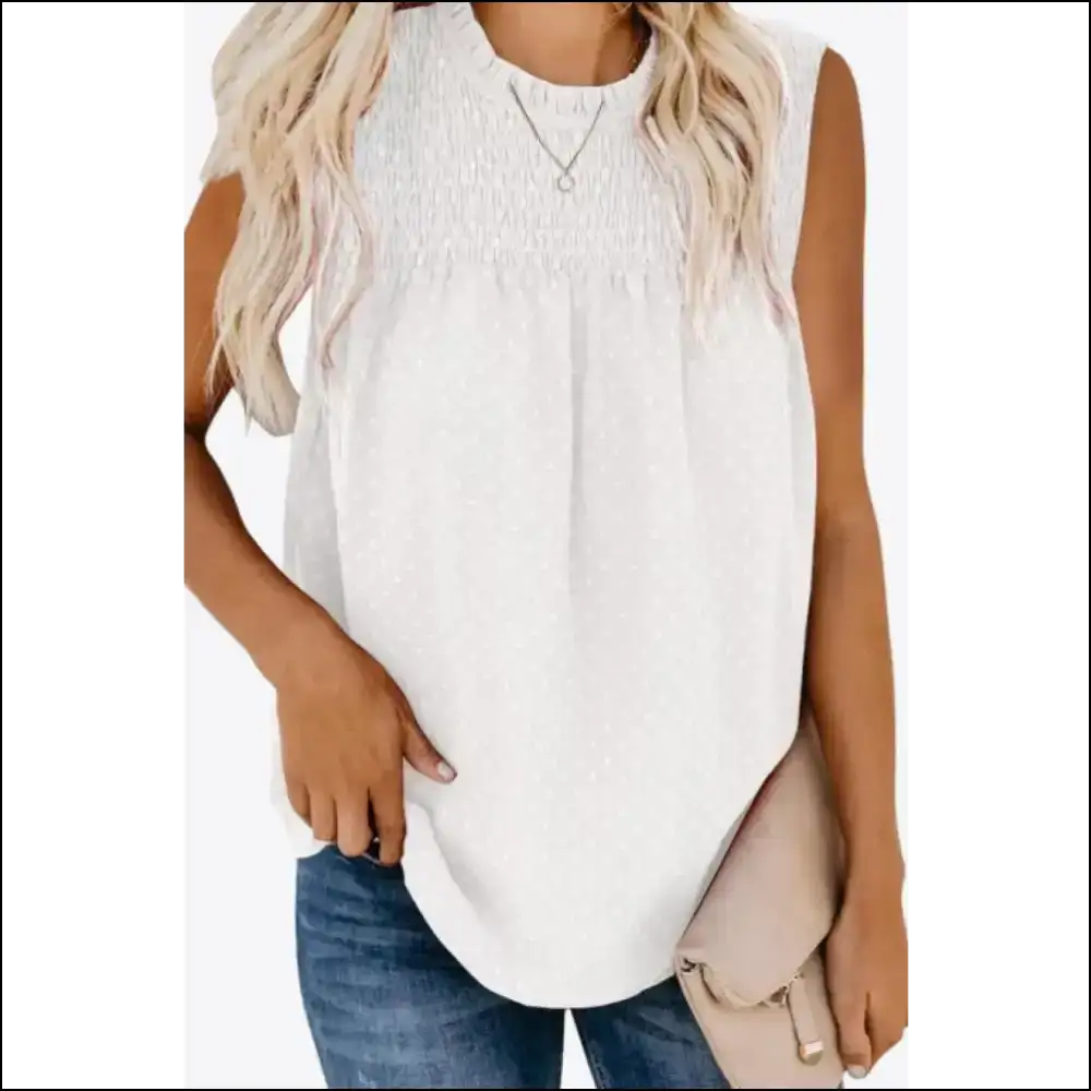 Smocked Tie Back Frill Trim Tank Top - White / 2xl - Tops on Sale Worldwide Shipping