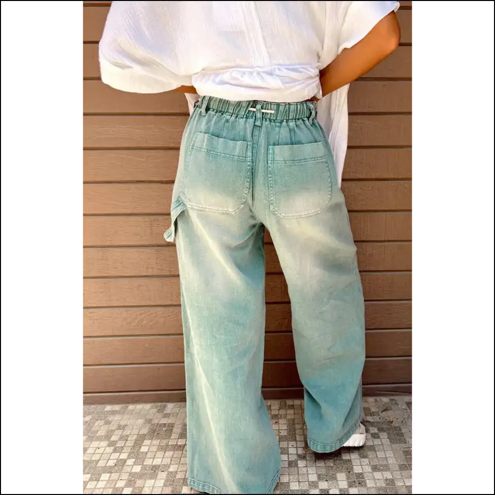 Smoke Green Wide Leg Jeans: Karaoke Louder than your Legs! - Jeans on Sale Worldwide Shipping