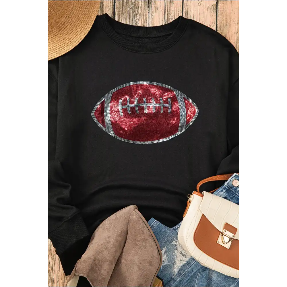 Sparkling Sequin Football Long Sleeve Sweatshirt - Sweatshirts & Hoodies on Sale Worldwide Shipping