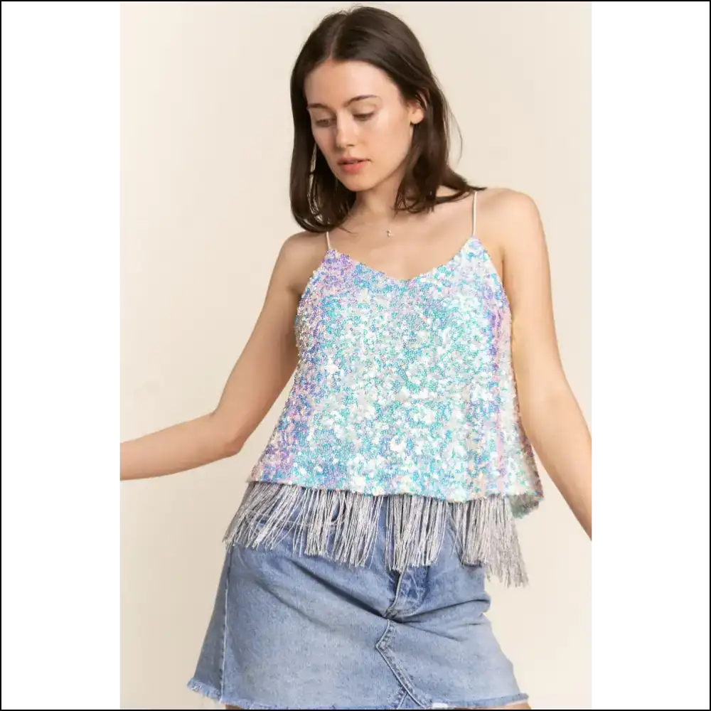 Sparkling Sequin Tassel Cami: Shine Bright Dance Like no One’s Watching! ?💃 - Light / s - Tank Tops on Sale Worldwide Shipping