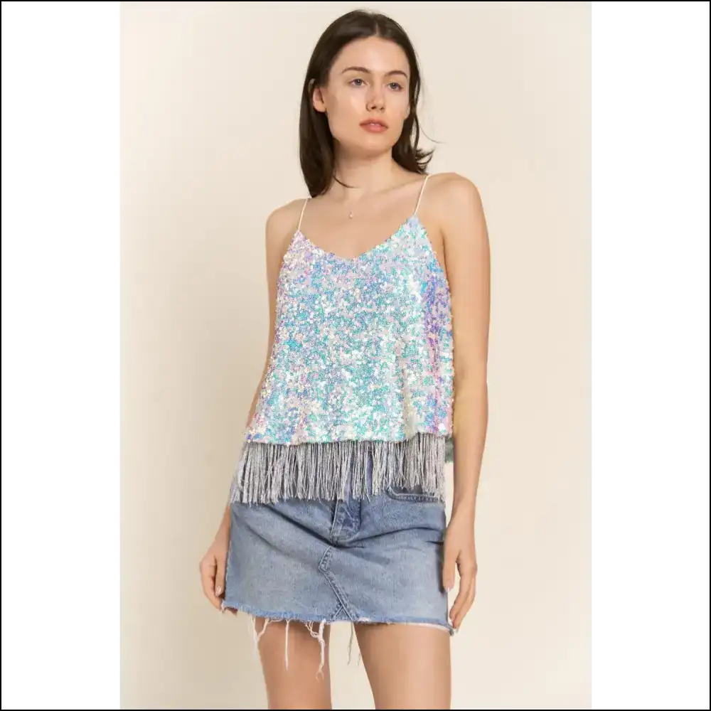 Sparkling Sequin Tassel Cami: Shine Bright Dance Like no One’s Watching! ?💃 - Tank Tops on Sale Worldwide Shipping