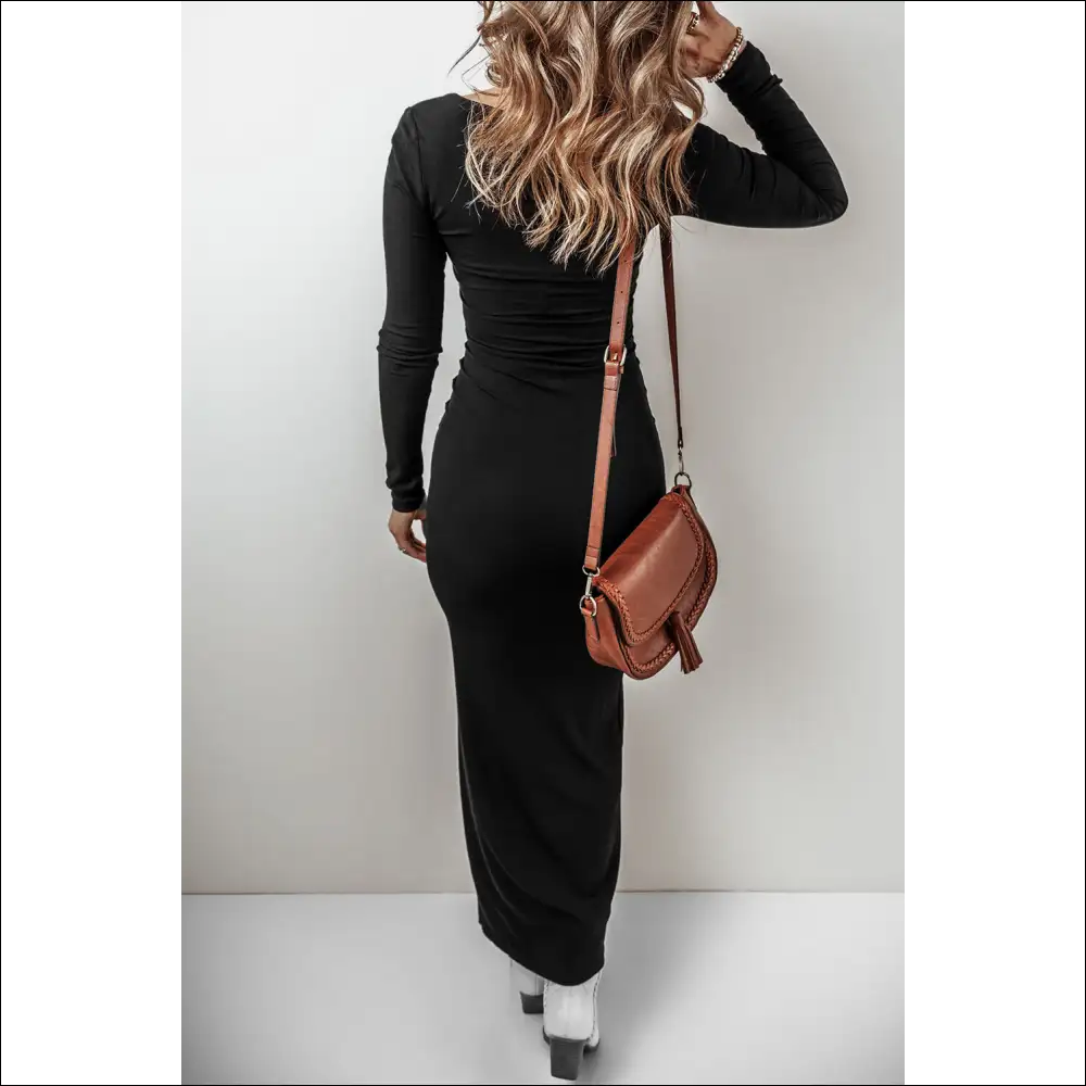 Square Neck Long Sleeve Maxi Dress - Dresses on Sale Worldwide Shipping