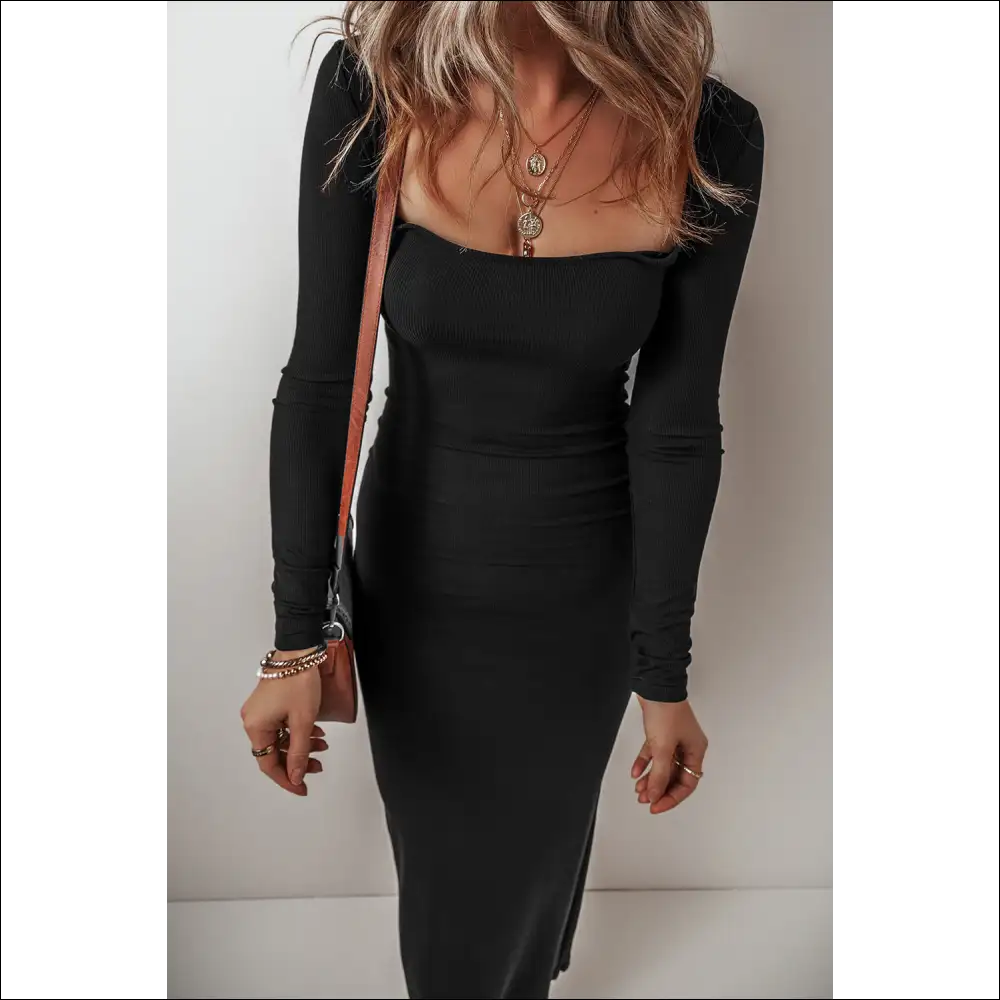Square Neck Long Sleeve Maxi Dress - Dresses on Sale Worldwide Shipping