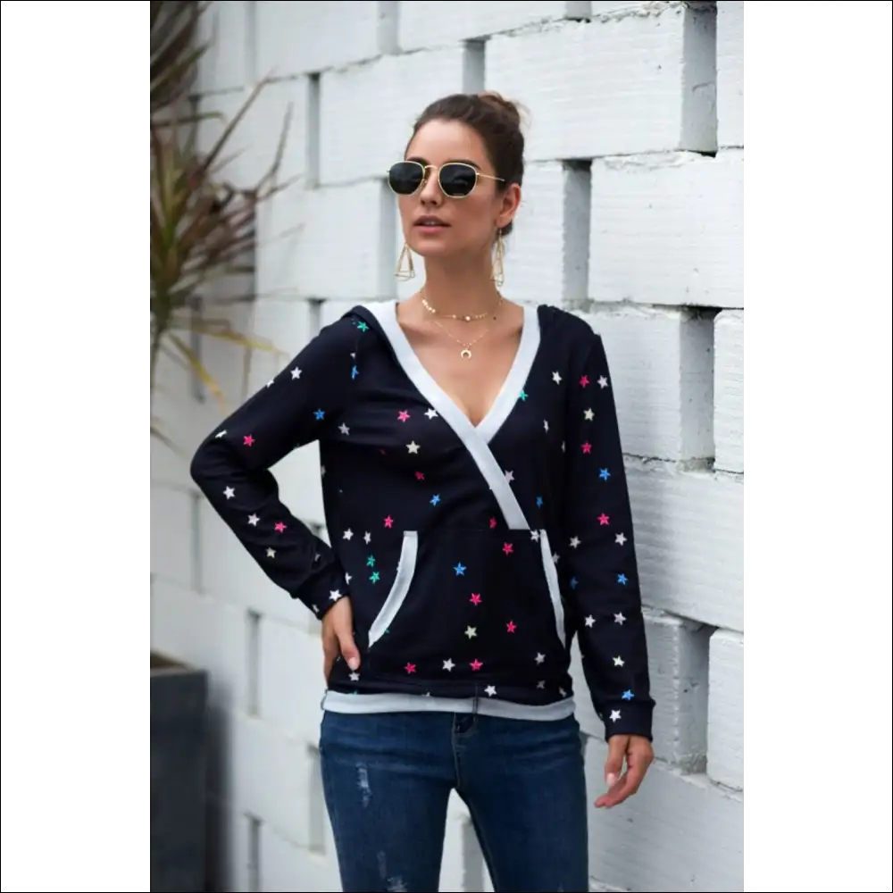 Star Print Kangaroo Pocket Hoodie - Sweatshirts & Hoodies on Sale Worldwide Shipping
