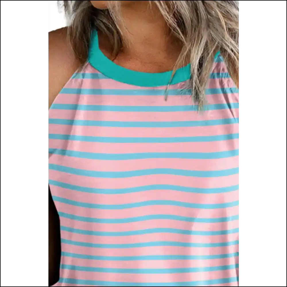 Steal Hearts in our Chic Striped Round Neck Tank Top - Fashionably Flirting! 😜❤️ - Tops on Sale Worldwide Shipping