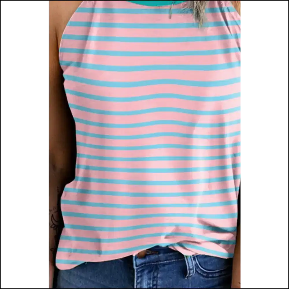 Steal Hearts in our Chic Striped Round Neck Tank Top - Fashionably Flirting! 😜❤️ - Tops on Sale Worldwide Shipping