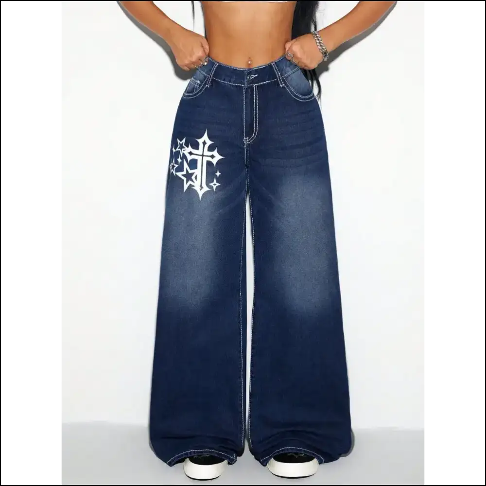 Step Up your Style in Chic Cross Wide Leg Jeans Because Life’s too Short for Boring Bottoms! - on Sale Worldwide Shipping