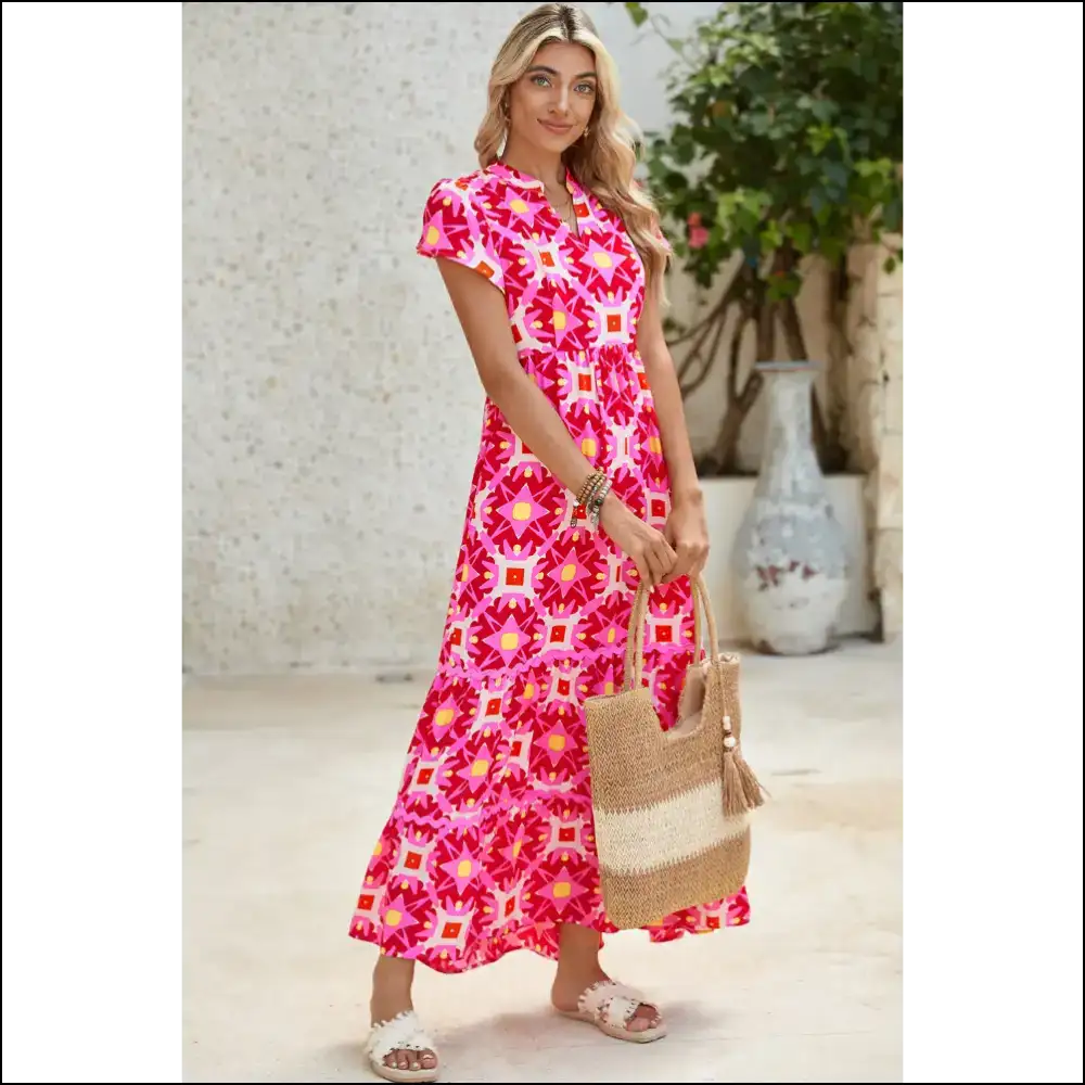 Strawberry Pink Abstract Dress: Prepare for Peak Chic ๐โจ - Maxi Dresses on Sale Worldwide Shipping