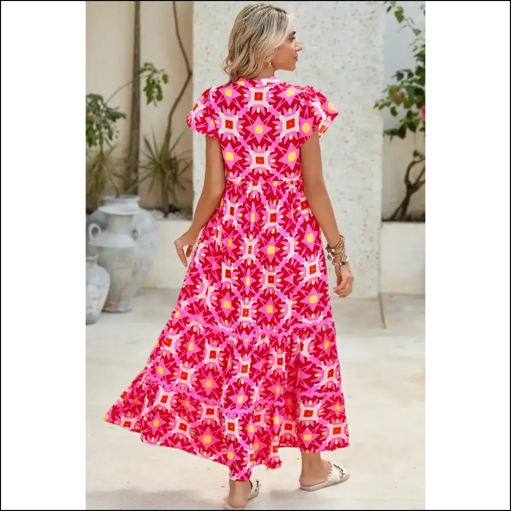 Strawberry Pink Abstract Dress: Prepare for Peak Chic ๐โจ - Maxi Dresses on Sale Worldwide Shipping