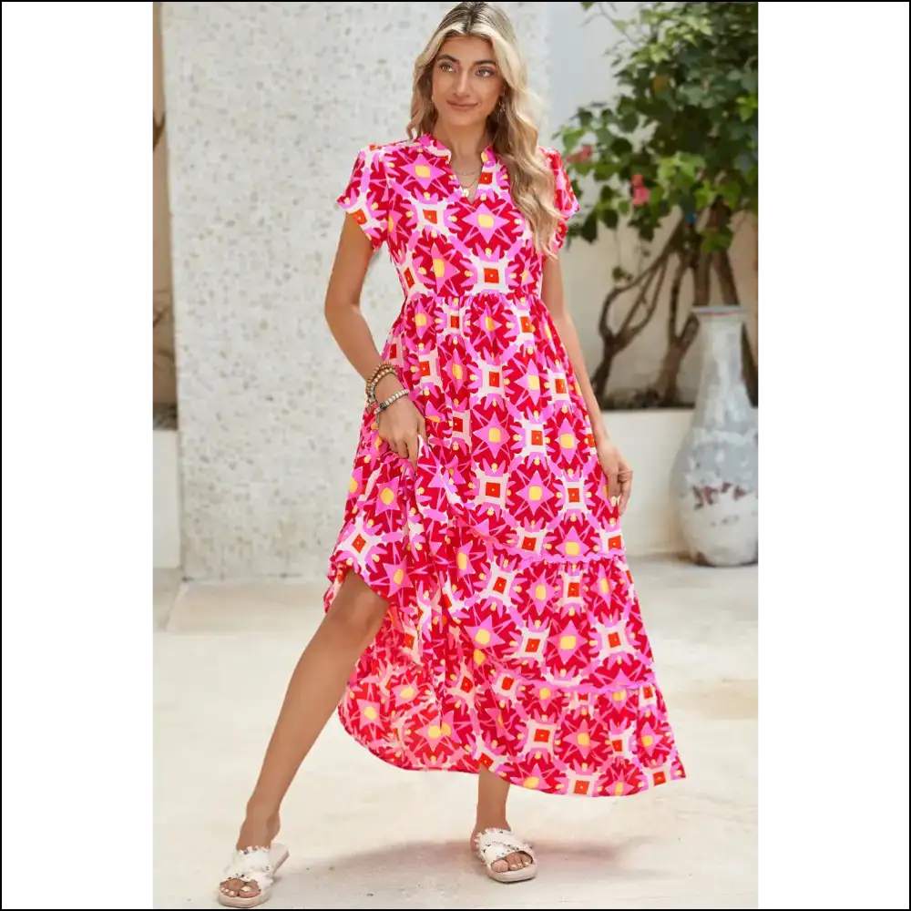 Strawberry Pink Abstract Dress: Prepare for Peak Chic ๐โจ - Maxi Dresses on Sale Worldwide Shipping