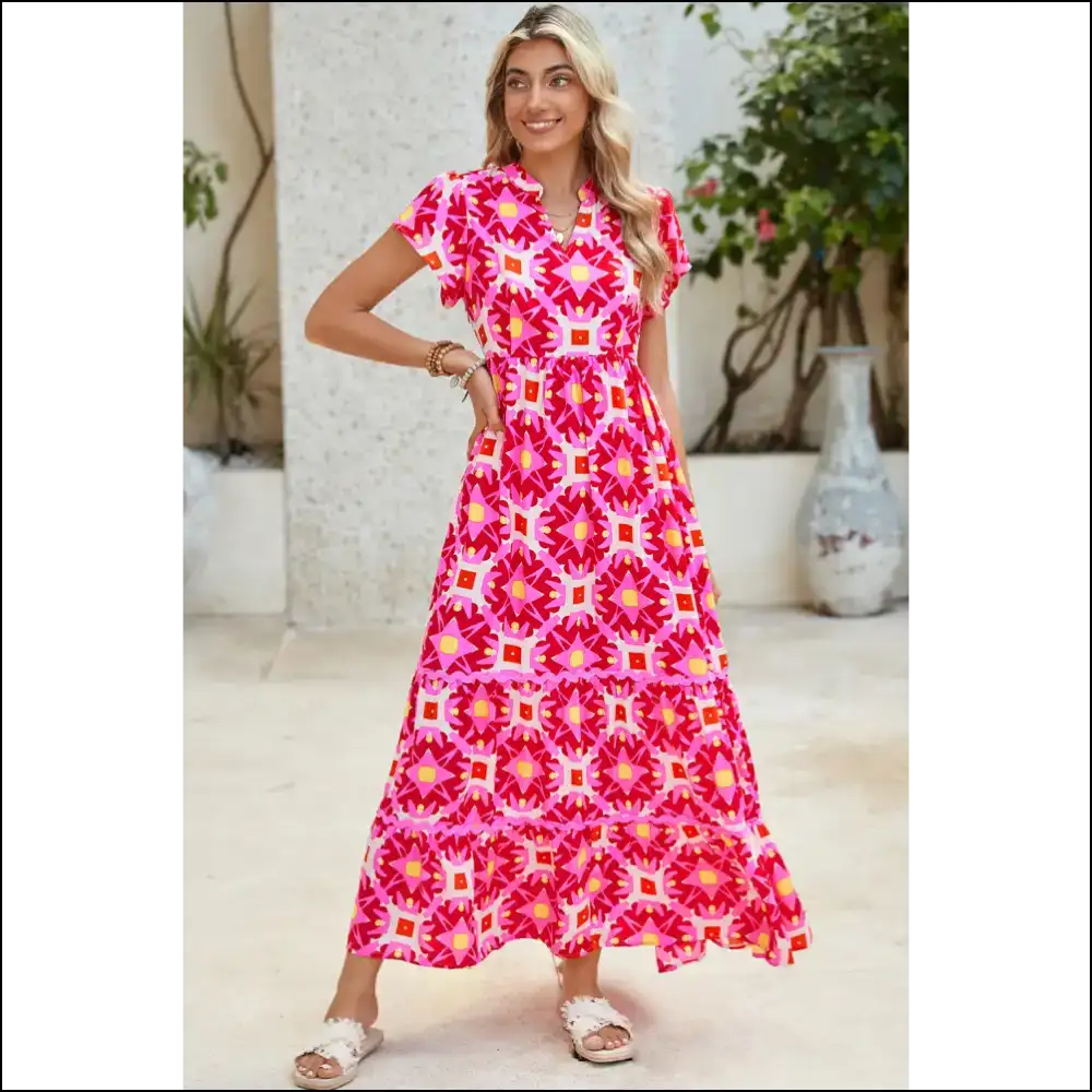 Strawberry Pink Abstract Dress: Prepare for Peak Chic ๐โจ - s - Maxi Dresses on Sale Worldwide Shipping