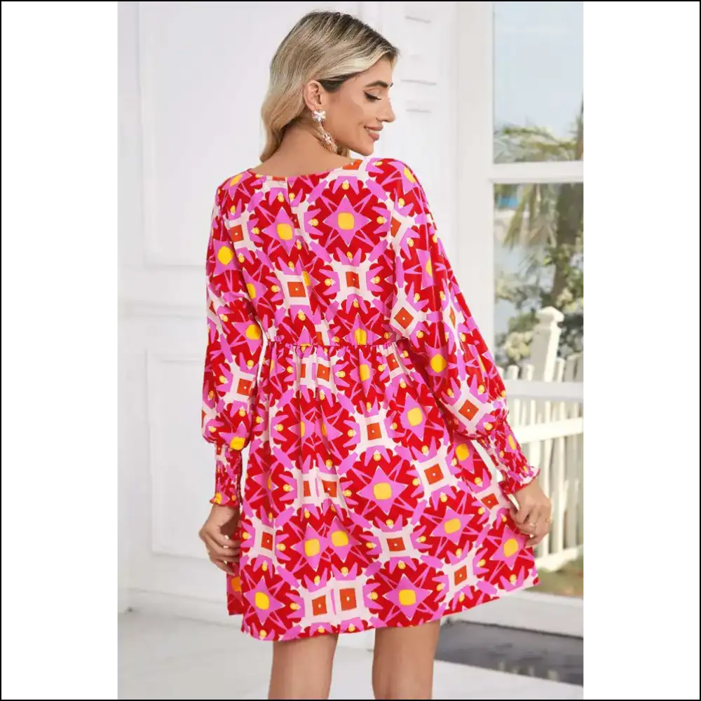Strawberry Pink Geometric Mini Dress: Frills at Needful Things π - Short Dresses on Sale Worldwide Shipping