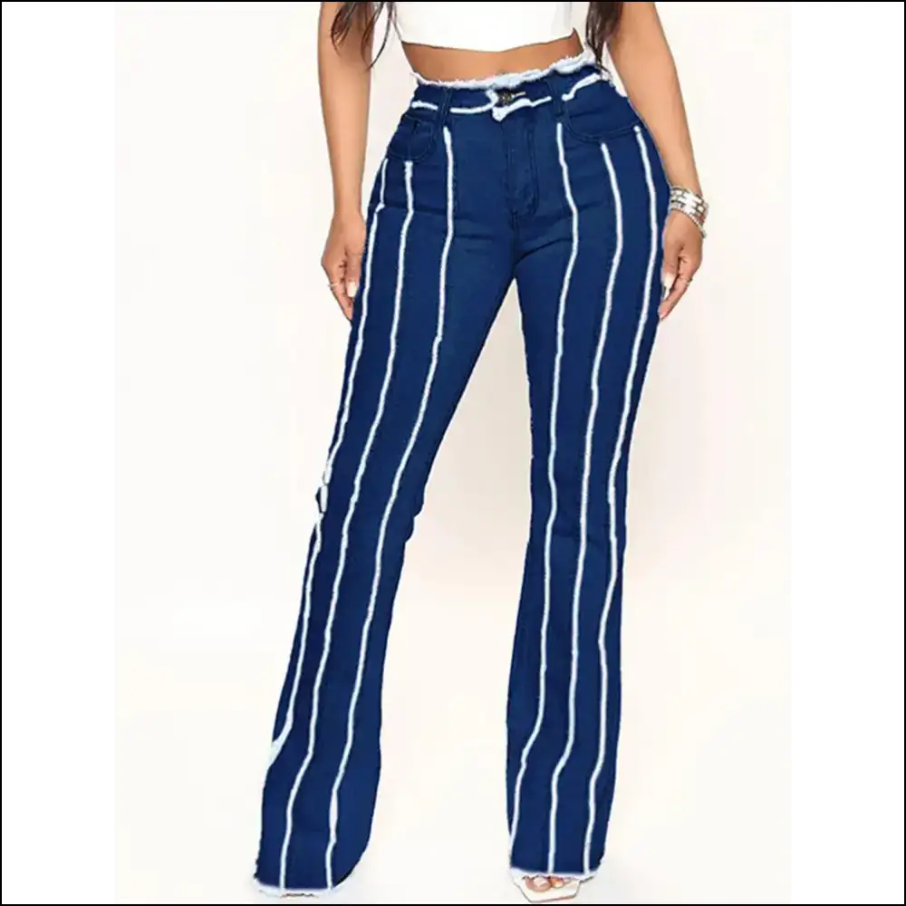 Striped Raw Hem Jeans: where Style Meets Denim Shenanigans ππ - Dark / Xl - Jeans on Sale Worldwide Shipping