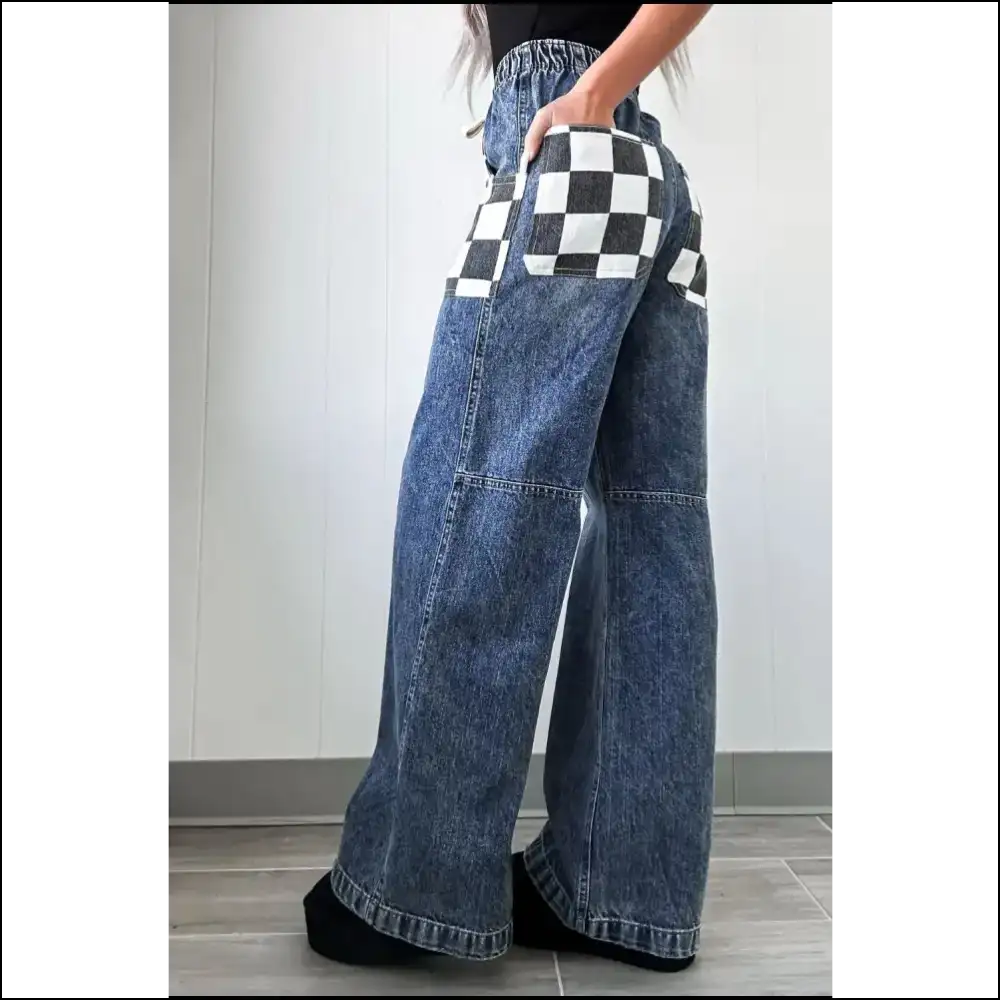 Strut your Curves in Checkered Wide Leg Jeans - Needful Things 🌟 - on Sale Worldwide Shipping