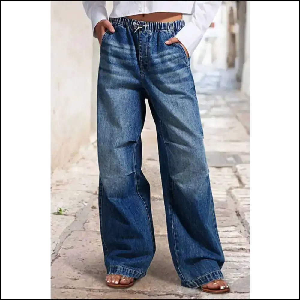 Strut your Stuff: Chic Drawstring Waist Wide Leg Jeans New Bff! 💃✨ - Medium / Xl - on Sale Worldwide Shipping