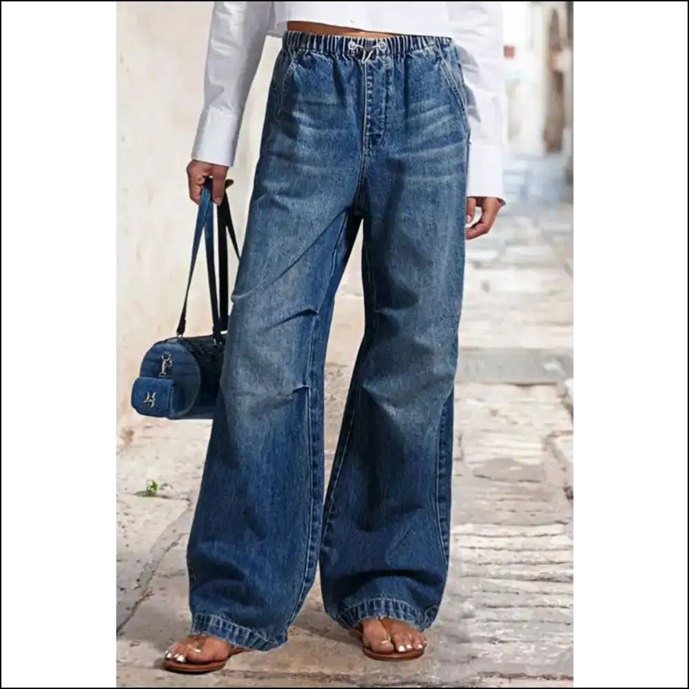 Strut your Stuff: Chic Drawstring Waist Wide Leg Jeans New Bff! 💃✨ - on Sale Worldwide Shipping