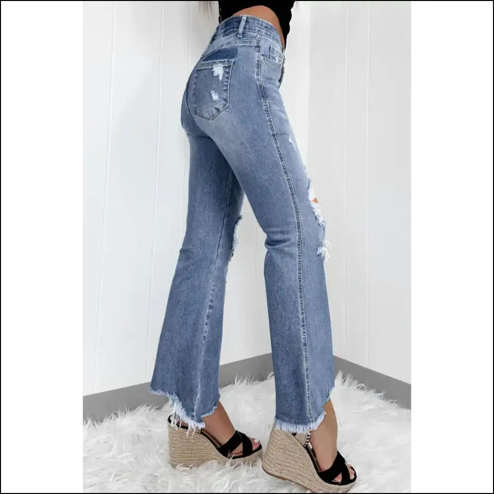 Strut your Stuff in Needful Things’ Chic Distressed Raw Hem Bootcut Jeans 😎 - on Sale Worldwide Shipping