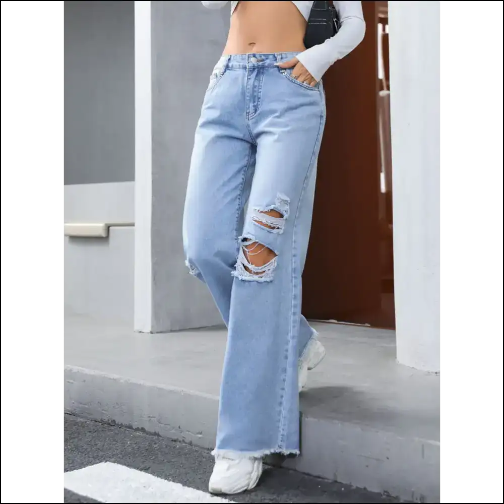 Strut your Stuff in Needful Things Distressed Raw Hem Wide Leg Jeans ππ - on Sale Worldwide Shipping