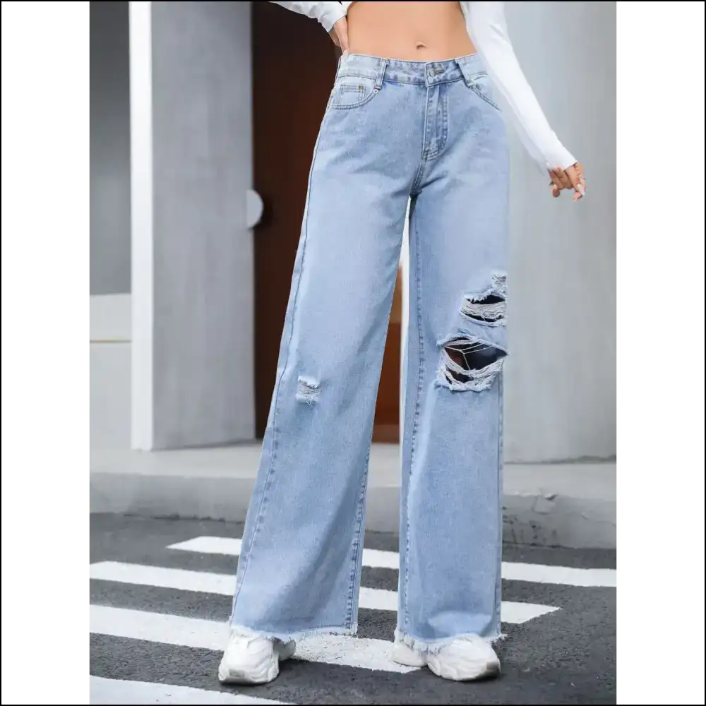 Strut your Stuff in Needful Things Distressed Raw Hem Wide Leg Jeans ππ - Light / Xs - on Sale Worldwide Shipping