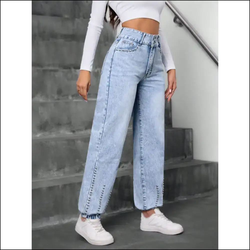 Strut your Stuff in Needful Things’ Studded High Waist Jeans – Confidence Unleashed! 👖✨ - on Sale Worldwide Shipping