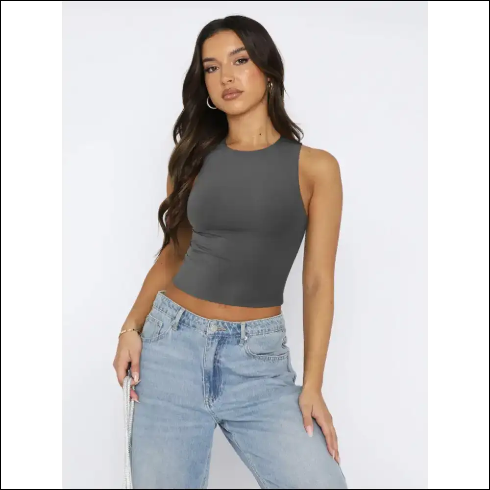 Stylish Round Neck Cropped Tank Top - Dark Gray / s - Tops on Sale Worldwide Shipping