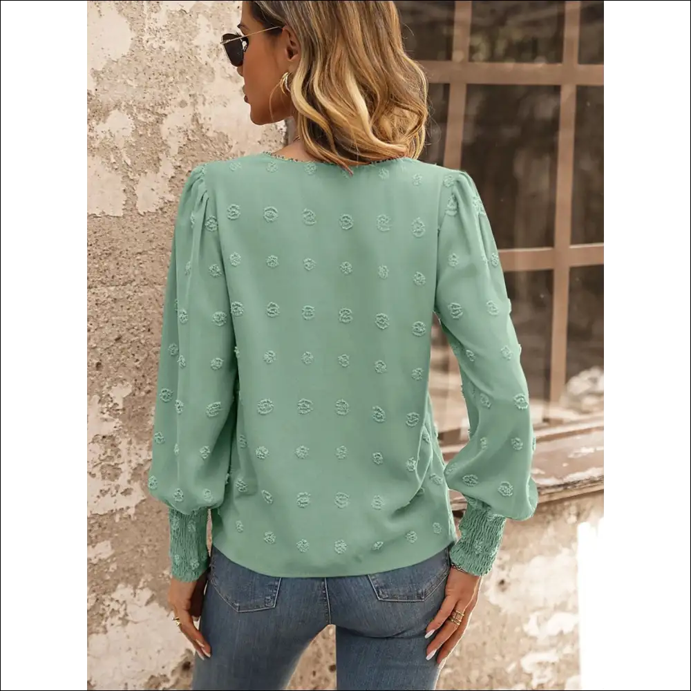 Swiss Dot Lace Detail Blouse - Effortless Elegance - Blouses on Sale Worldwide Shipping