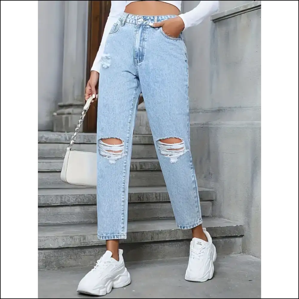 Take your Style to New Heights with our Distressed High Rise Jeans! 😍 - Jeans on Sale Worldwide Shipping