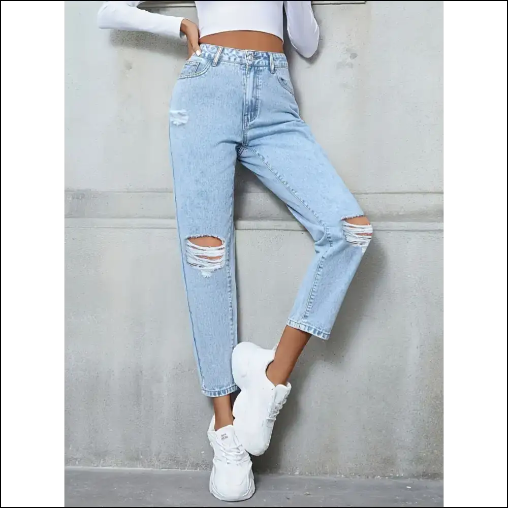 Take your Style to New Heights with our Distressed High Rise Jeans! 😍 - Light / Xs - Jeans on Sale Worldwide Shipping